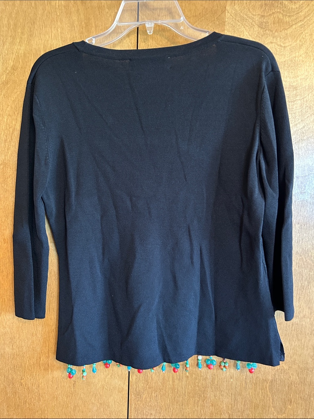 Joseph A. Black Scoop Neck 3/4-Sleeve Top with Multicolor Beaded Hem - Picture 2 of 5